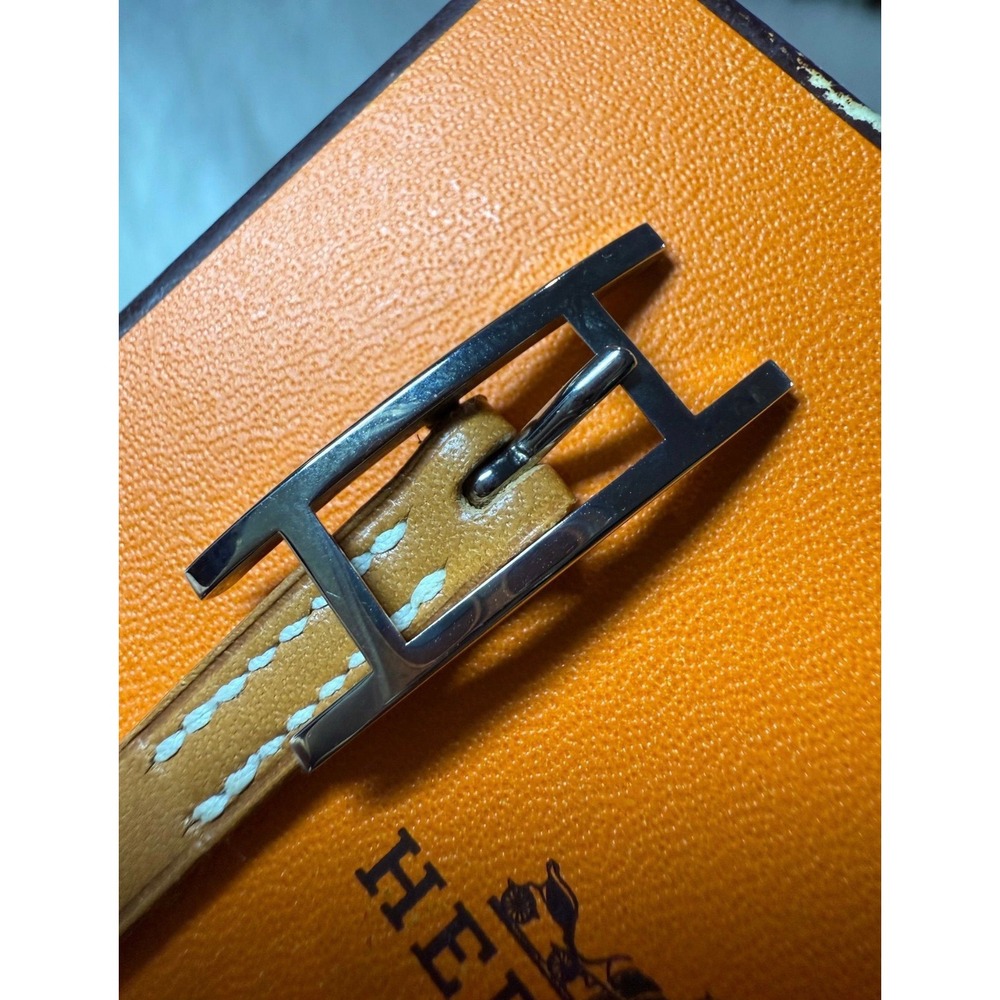 Hermes Unisex Leather Cognac Bracelet Silver H Buckle Square G w/ COA - Picture 6 of 9